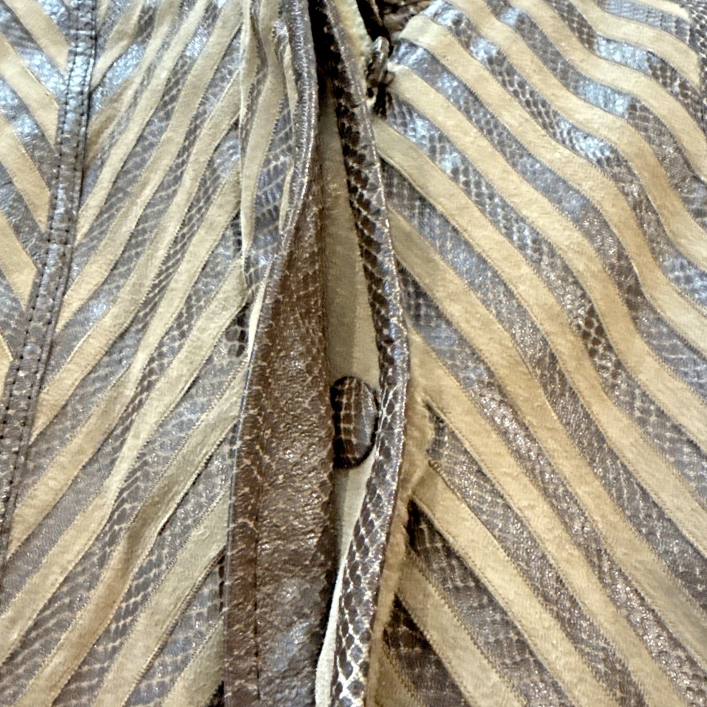 Vintage Suede & Embossed Leather Shearling Coat Tan Brown Boho Size 42 (M/L) - Picture 13 of 16